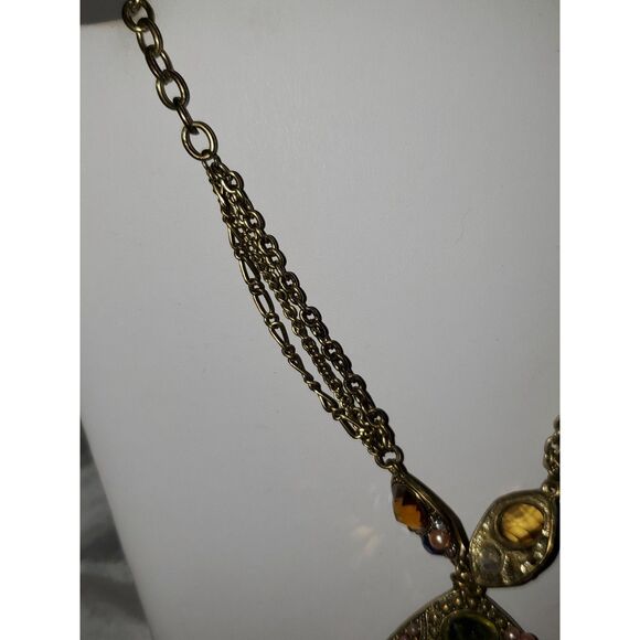 A Victorian Inspired Necklace Rhinestone Brassy Chunky Granny Core Whimsical - Picture 7 of 11